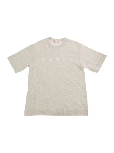 Marni Kids' Grey Crew Neck T-shirt With Front Logo Print In Cotton Boy
