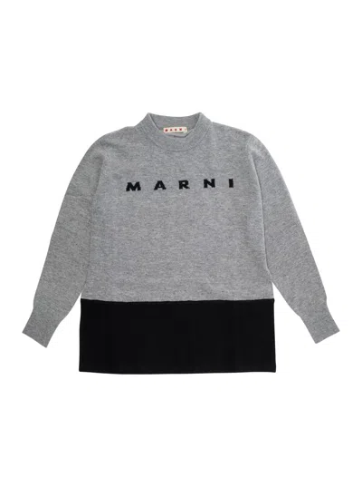 MARNI GREY CREWNECK SWEATSHIRT WITH LOGO LETTERING ON THE FRONT IN COTTON BOY