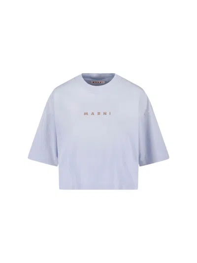 Marni Grey Cropped Logo Cotton T-shirt In Purple