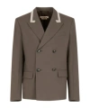 Marni Grey Double-breasted Wool Blazer With  Mending In Brown