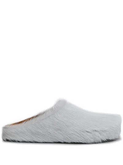 Marni Gray Long-hair Calfskin Fussbett Sabot Loafers In Blue