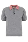 Marni Wool Polo Shirt With Velvet Collar Clothing In Gray
