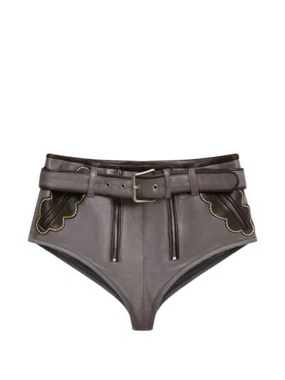 Marni Grey Leather Hotpants With Leaf Pockets In Gray
