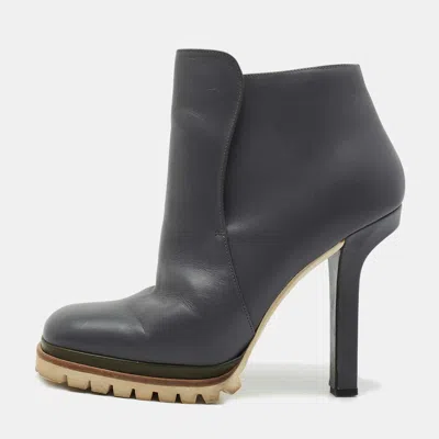 Marni Grey Leather Square Toe Ankle Booties In Blue