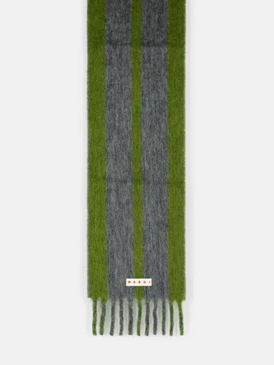 Marni Grey Mohair Blend Scarf With Fringes