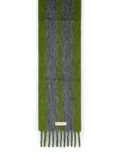 MARNI MARNI GREY MOHAIR BLEND SCARF WITH FRINGES