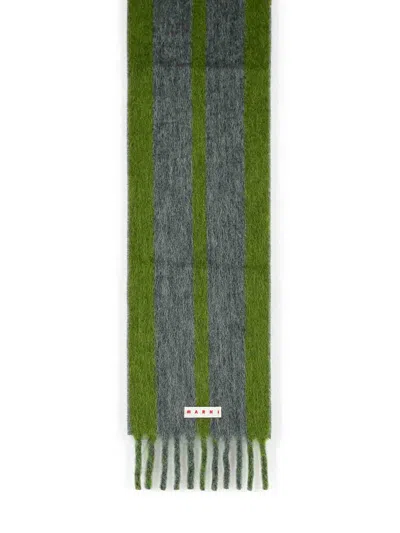 Marni Grey Mohair Blend Scarf With Fringes