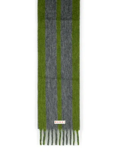 MARNI MARNI GREY MOHAIR BLEND SCARF WITH FRINGES