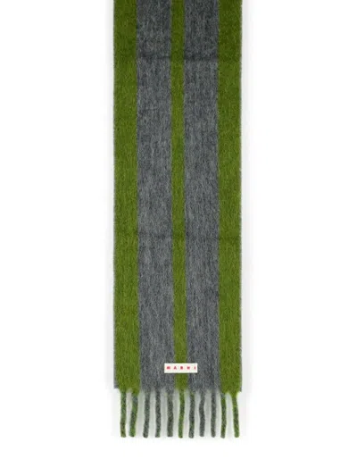 Marni Grey Mohair Blend Scarf With Fringes In Gray