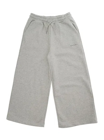 Marni Kids' Grey Pants With Elastic Drawstring Waist And Logo Lettering Detail On The Front In Cotton Girl In Gray