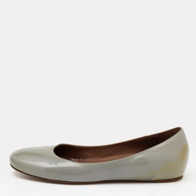 Marni Grey Patent Leather Ballet Flats In White
