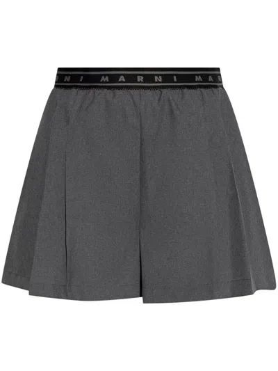 MARNI GREY PLEATED SHORTS WITH ELASTIC WAISTBAND