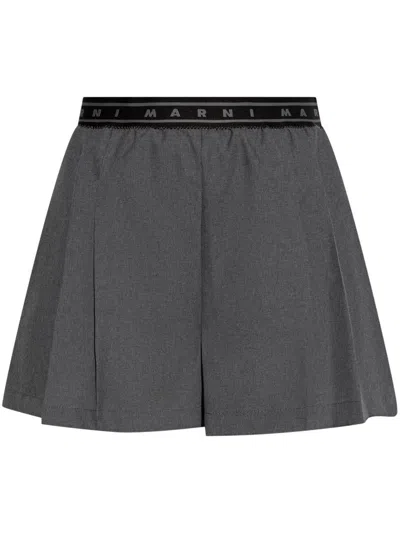 MARNI MARNI GREY PLEATED SHORTS WITH ELASTIC WAISTBAND