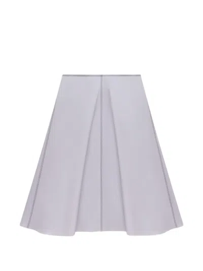 Marni Grey Poplin Midi Skirt With Contrast Stitching In Gray