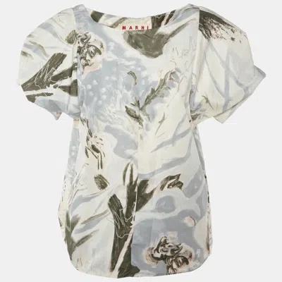 Pre-owned Marni Grey Printed Satin Oversized Sleeve Top L