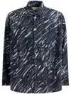 Marni Flocked Denim Oversized Shirt With Crayon Print In Grey