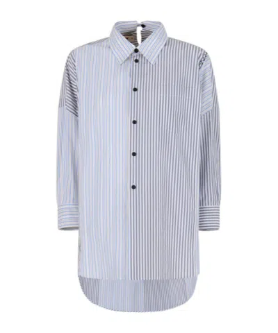 Marni Grey Striped Organic Poplin Patchwork Shirt In Blue