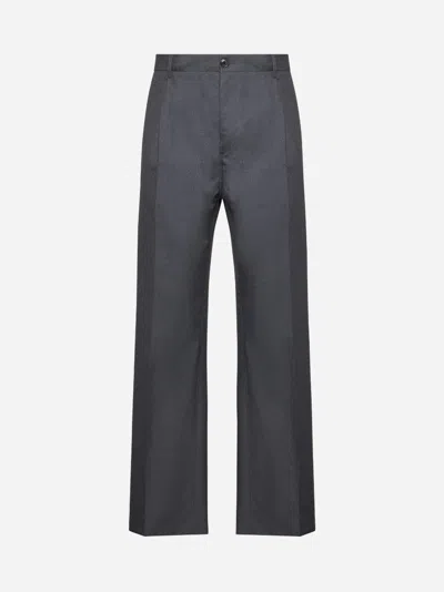 Marni Grey Tropical Wool Straight Trousers In Gray