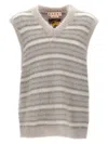 Marni Soft Striped Sleeveless V-neck Vest In Grey