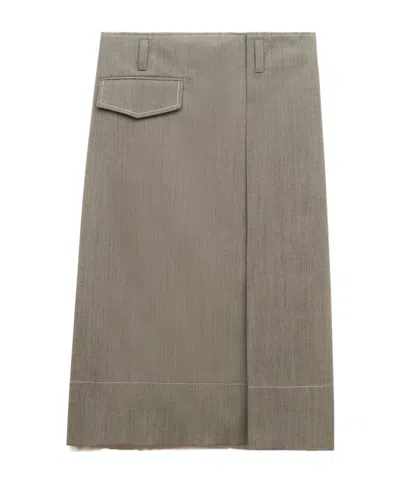 Marni Gray Wool Midi Skirt With Pocket In Brown