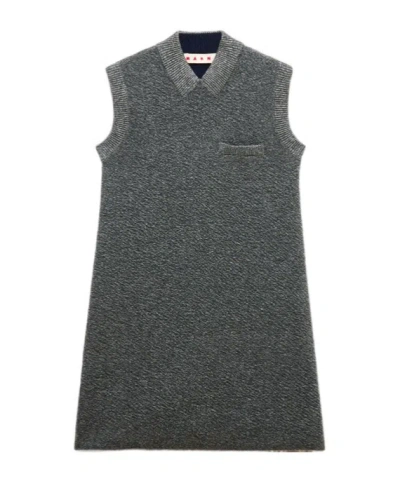 Marni Grey Wool Mini Dress With Lurex Detailing In Gray