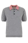 Marni Wool Polo Shirt With Velvet Collar Clothing In Gray
