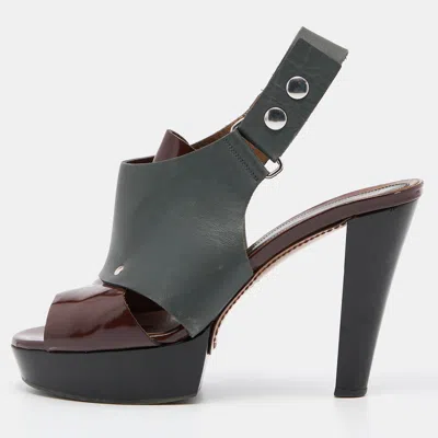 Marni Grey/brown Leather Ankle Strap Platform Pumps In Gray