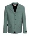 Marni Single-breasted Stretch Virgin Wool Blazer With Pin Check Mo In Green