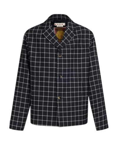 Marni Grid-pattern Single-breasted Blazer In Black