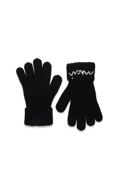 Marni Wool-blend Knit Gloves With Logo In Black