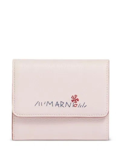Marni Gusseted-embroidered Wallet In Pink