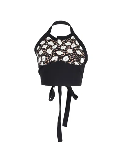 Pre-owned Marni Halterneck Floral Crop Top In Black