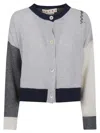Marni Color-block Cashmere And Soft Calf Leather Cardigan In White