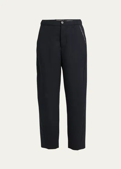 Marni Hand-stitch Logo Elastic-waist Straight-leg Ankle Trousers In Midnightb