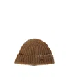 Marni Hazelnut Knit Hand-stitched Logo Beanie In Brown