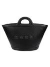 Marni Women Black Leather And Raffia Small Tropicalia Summer Handbag In Black