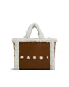 Marni Shearling-trim Tote Bag In Brown