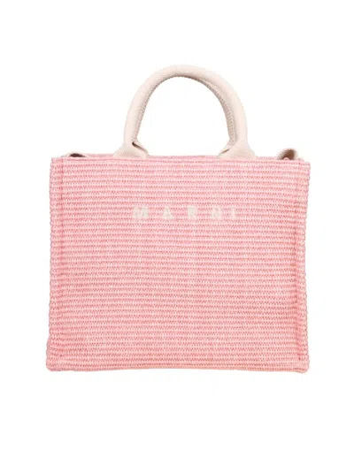 Marni Handbag In Raffia Effect Fabric In Pink