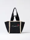 Marni Raffia Shopping Bag Contrast Stitching In Black
