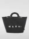 Marni Women Black Leather And Raffia Small Tropicalia Summer Handbag In Black