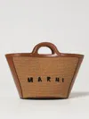 Marni Tropicalia Small Leather And Embroidered Faux Raffia Tote In Brown