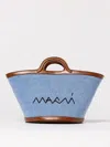 Marni Tropicalia Handbag In Denim And Leather With Embroidered Logo In Denim