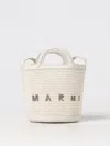 Marni Ivory Leather And Raffia Tropicalia Bucket Bag In White