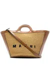 Marni Two-tone Leather And Raffia Small Tropicalia Summer Handbag In Brown