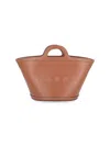 Marni Tropicalia Small Brown Handbag With Embossed Logo And Contrasting Stitch In Leather Woman In 00m29