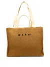 Marni Raffia-effect Canvas Small Tote Bag In Brown