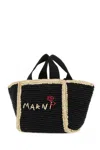 Marni Raffia Shopping Bag Contrast Stitching In Black