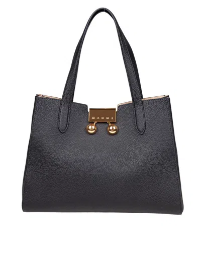 Marni Trunkaroo Tote Bag In Hammered Calfskin In Black