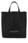 Marni Museo Embroidered Textured-leather Tote Bag In Black