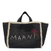 Marni Raffia Shopping Bag Contrast Stitching In Black